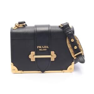 Prada Cahier Shoulder Bag Leather Saffiano Black